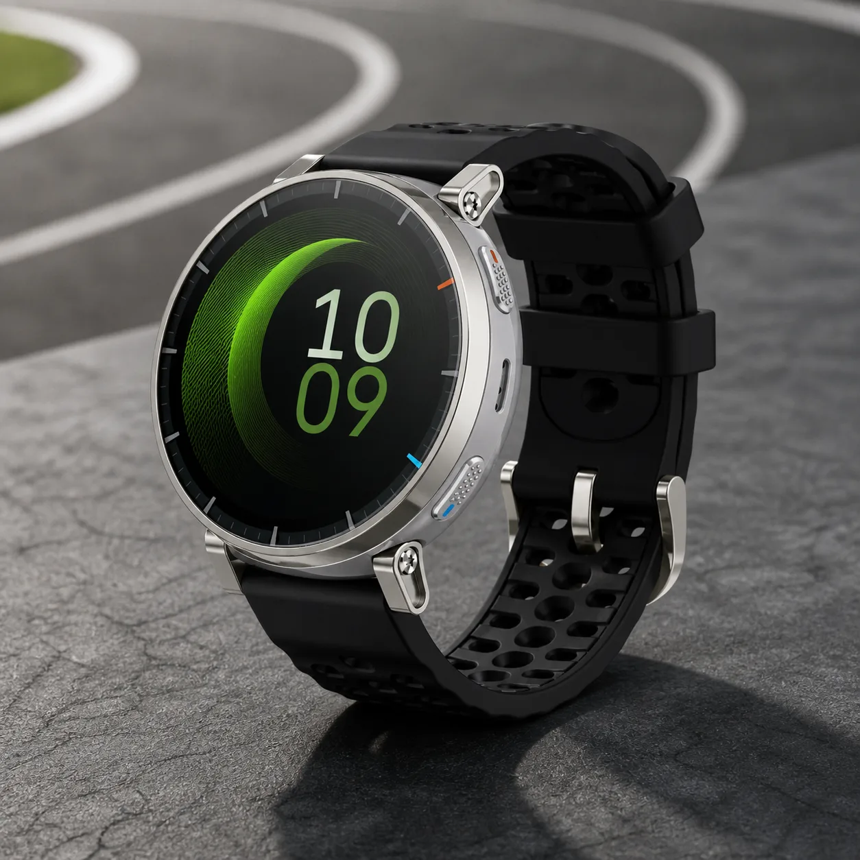 ساعت Amazfit Active 3 Premium نقره‌ای با بند مشکی ورزشی
