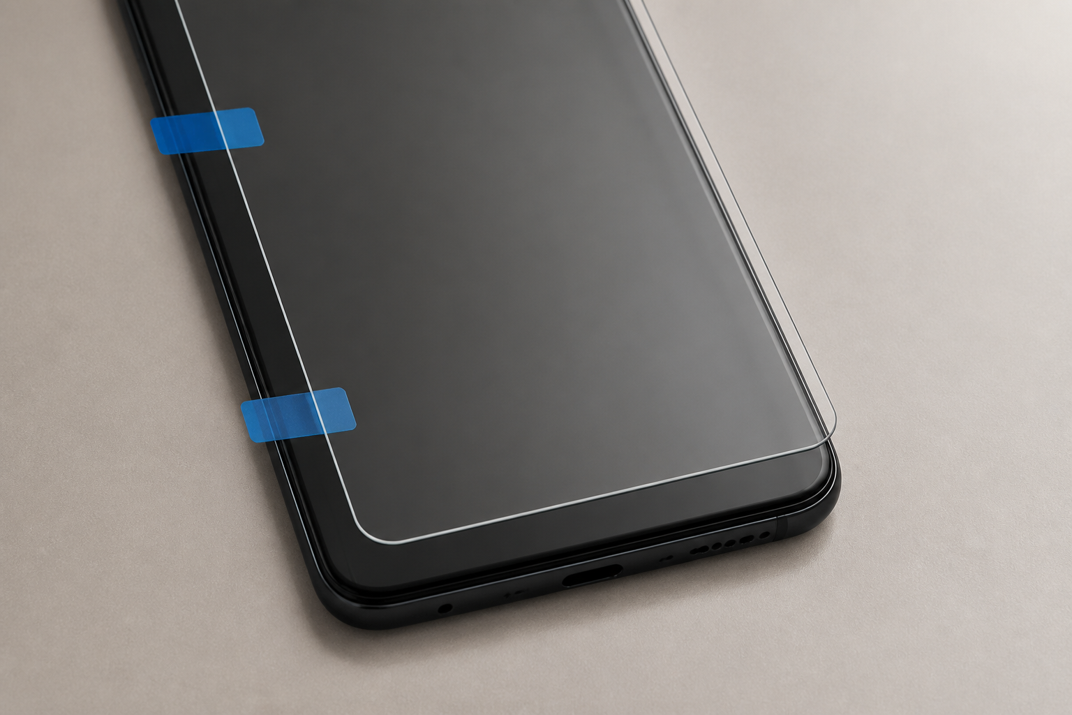 نمای آموزشی آزمون خشک گلس Horo روی بخش پایینی Redmi Note 11 Pro با دو نوار لولایی
