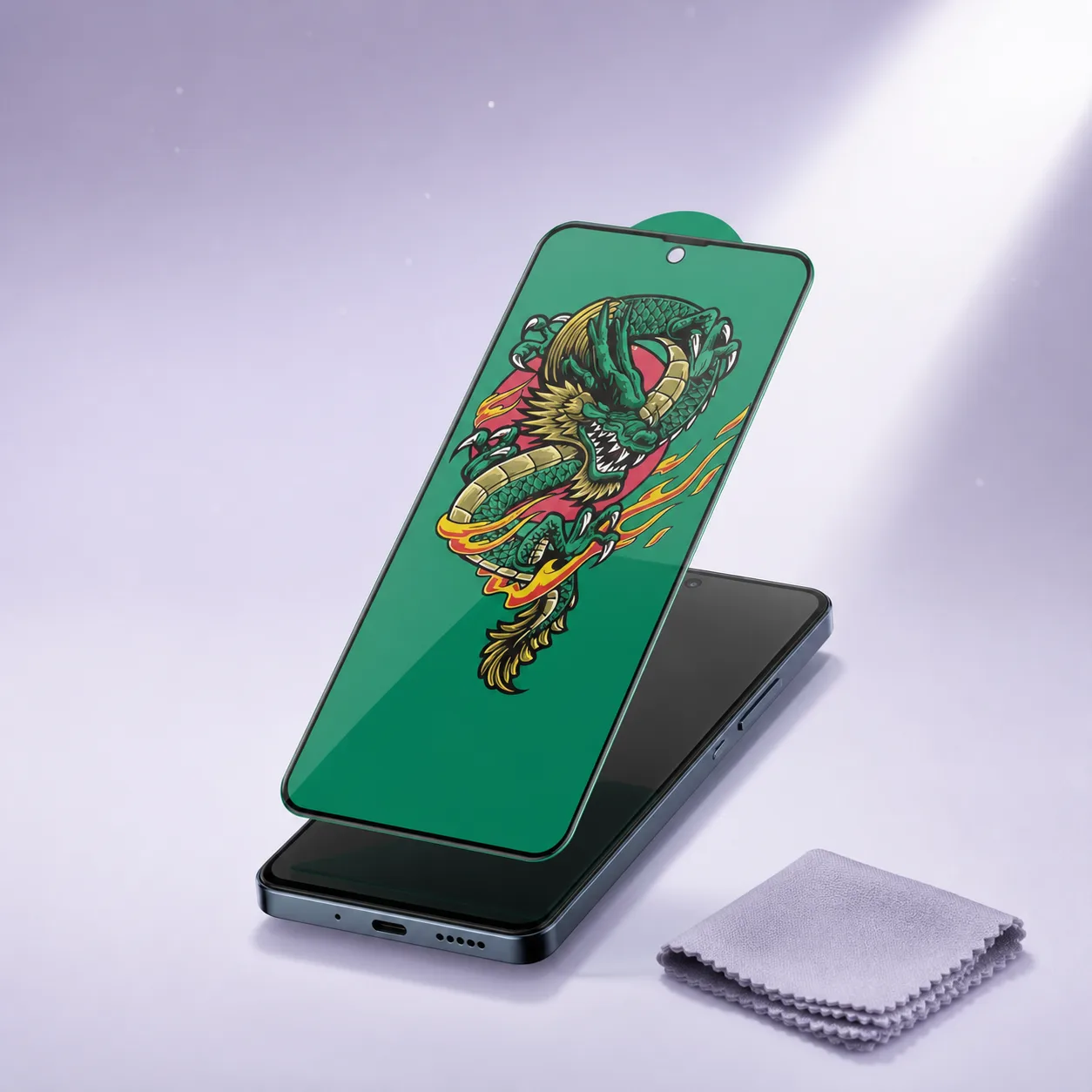 نصب تمیز گلس Horo روی Redmi Note 13 4G گلس Horo مخصوص Redmi Note 13 4G در حال ترازشدن روی نمایشگر تمیز