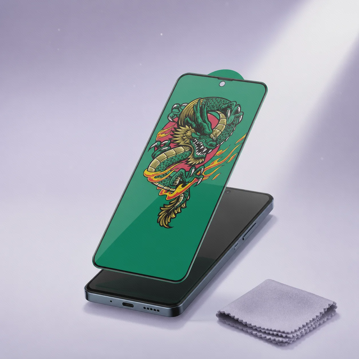 گلس Horo مخصوص Redmi Note 13 4G در حال ترازشدن روی نمایشگر تمیز