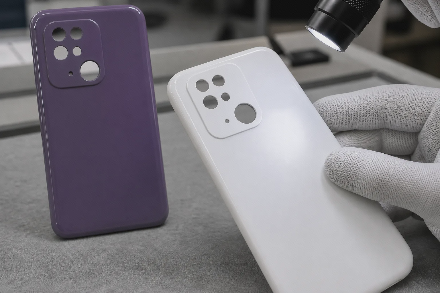 بررسی ماکرو برش‌های دوربین و حسگر اثرانگشت کاور سفید و بنفش Redmi 10C