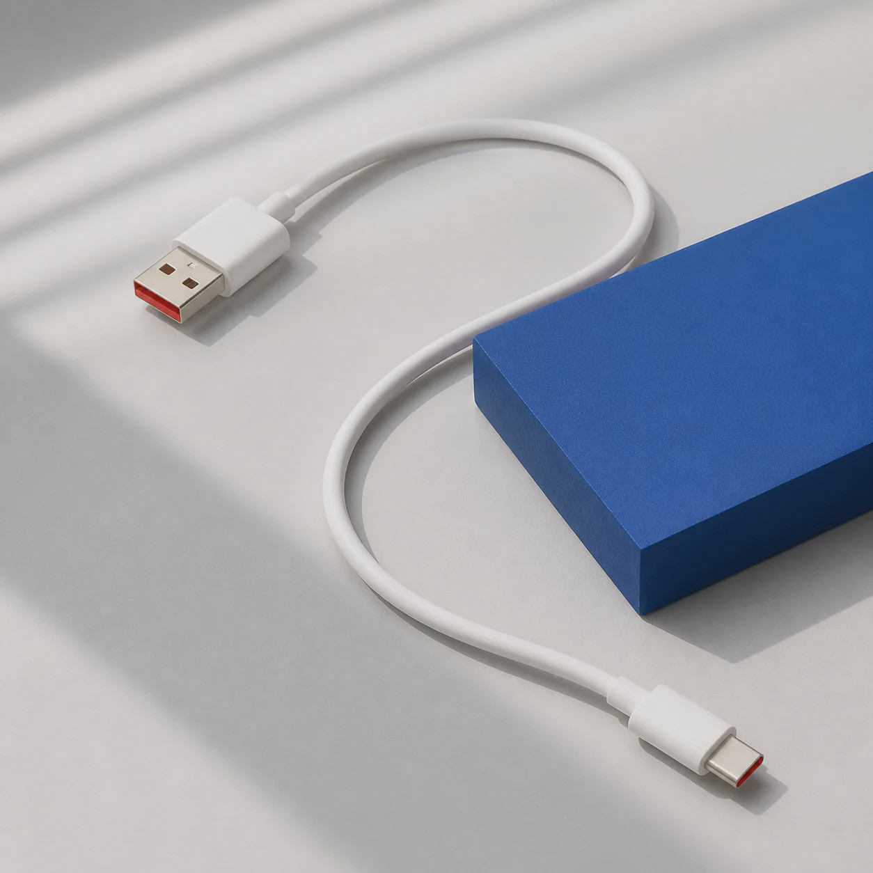 کابل یک متری ۴۵ وات شیائومی USB-A به USB-C کابل سفید ۴۵ وات شیائومی USB-A به USB-C با کانکتورهای قرمز در مسیر S