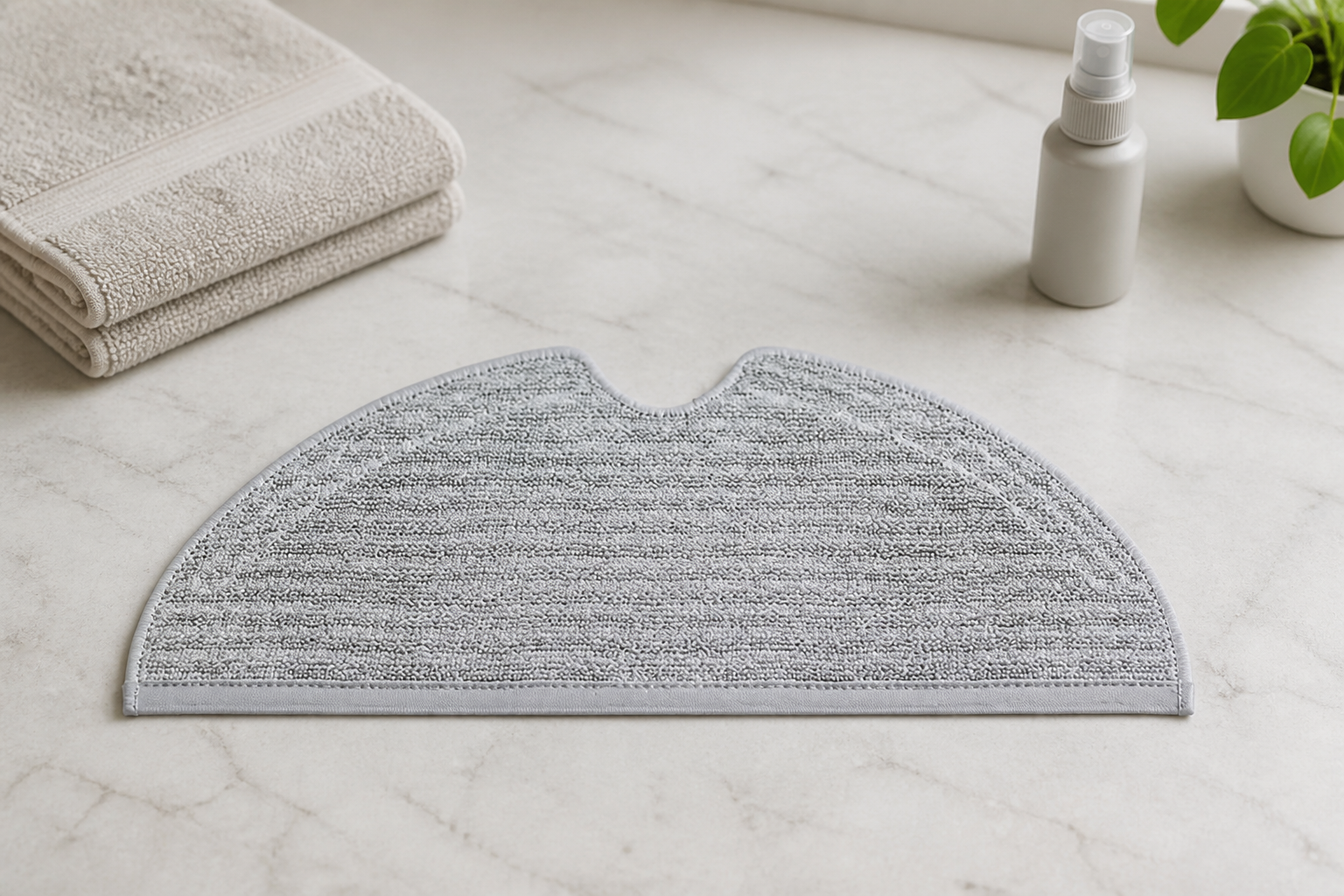 یک پد نیم‌دایره خاکستری Xiaomi Mop Essential با شیار مرکزی روی سطح نگهداری تمیز