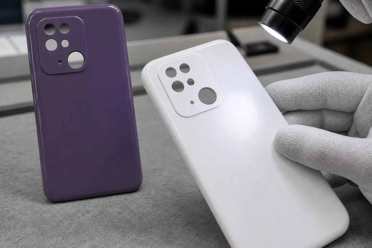 بررسی ماکرو برش‌های دوربین و حسگر اثرانگشت کاور سفید و بنفش Redmi 10C
