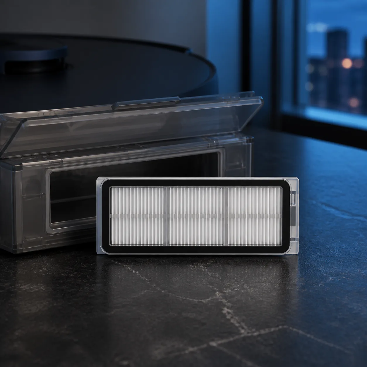 فیلتر جارو رباتیک شیائومی Xiaomi H50 فیلتر Xiaomi H50 در کنار شیار نصب مخزن گردوغبار ربات