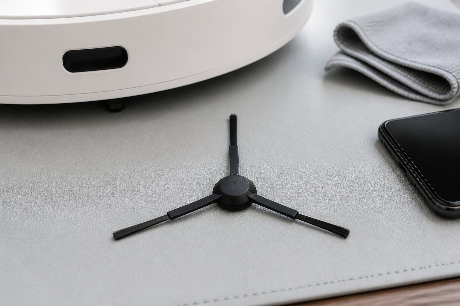 بررسی براش کناری مشکی سه‌شاخه Xiaomi X20 Max کنار ربات