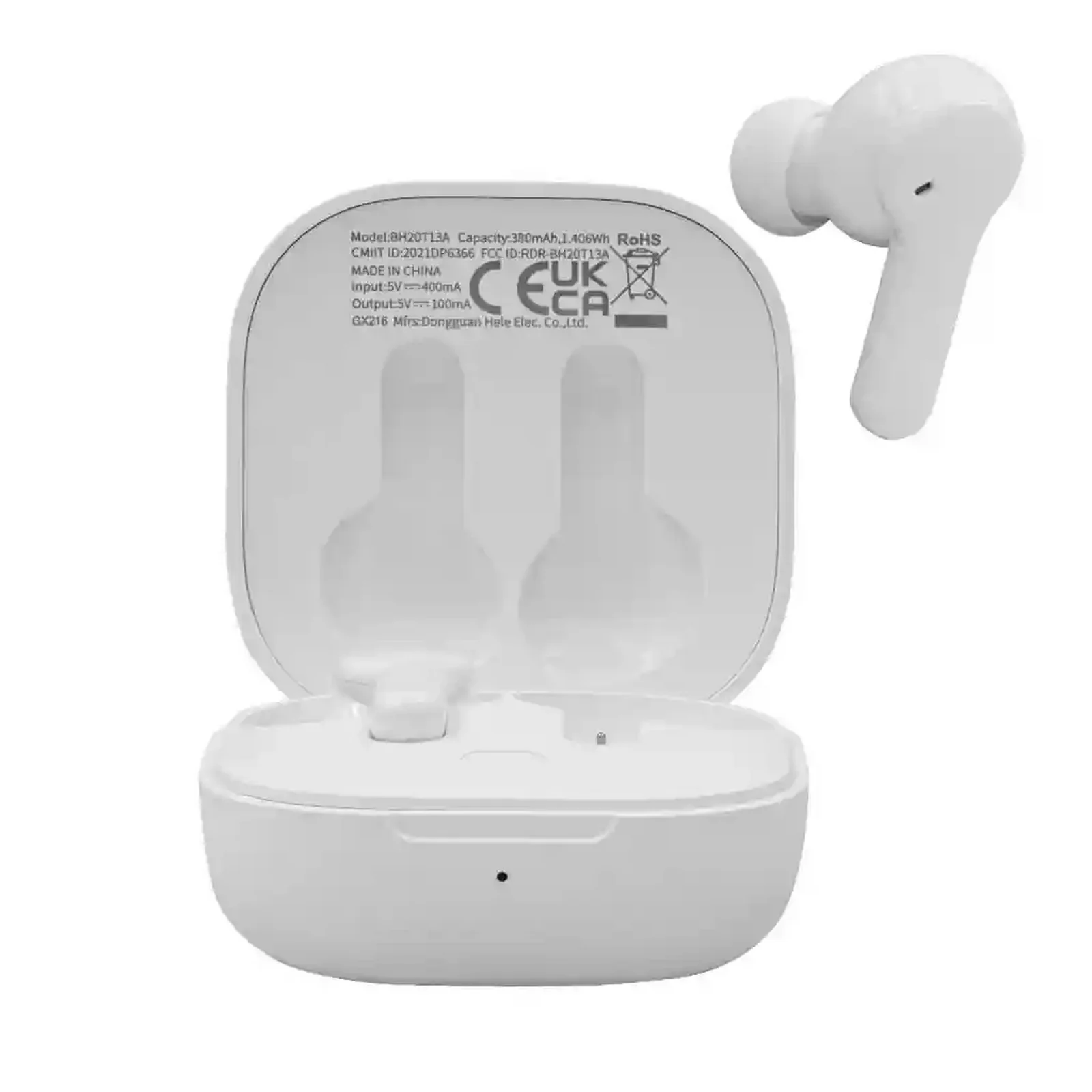 کیس شارژ و ایرباد سفید QCY T13 هدفون بلوتوثی سفید QCY T13 کنار کیس شارژ باز