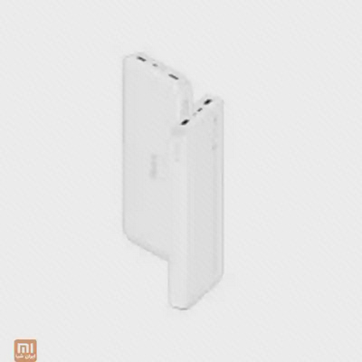 نمای جلو و پشت پاوربانک PB100LZM دو نمای مایل پاوربانک سفید شیائومی PB100LZM