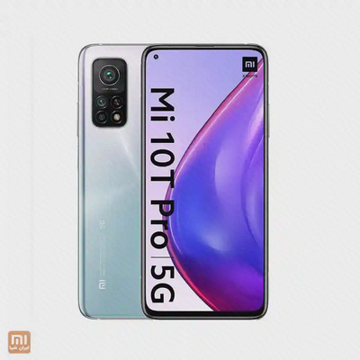 گوشی نقره‌ای Mi 10T Pro 5G ظرفیت ۲۵۶ گیگ از جلو و پشت