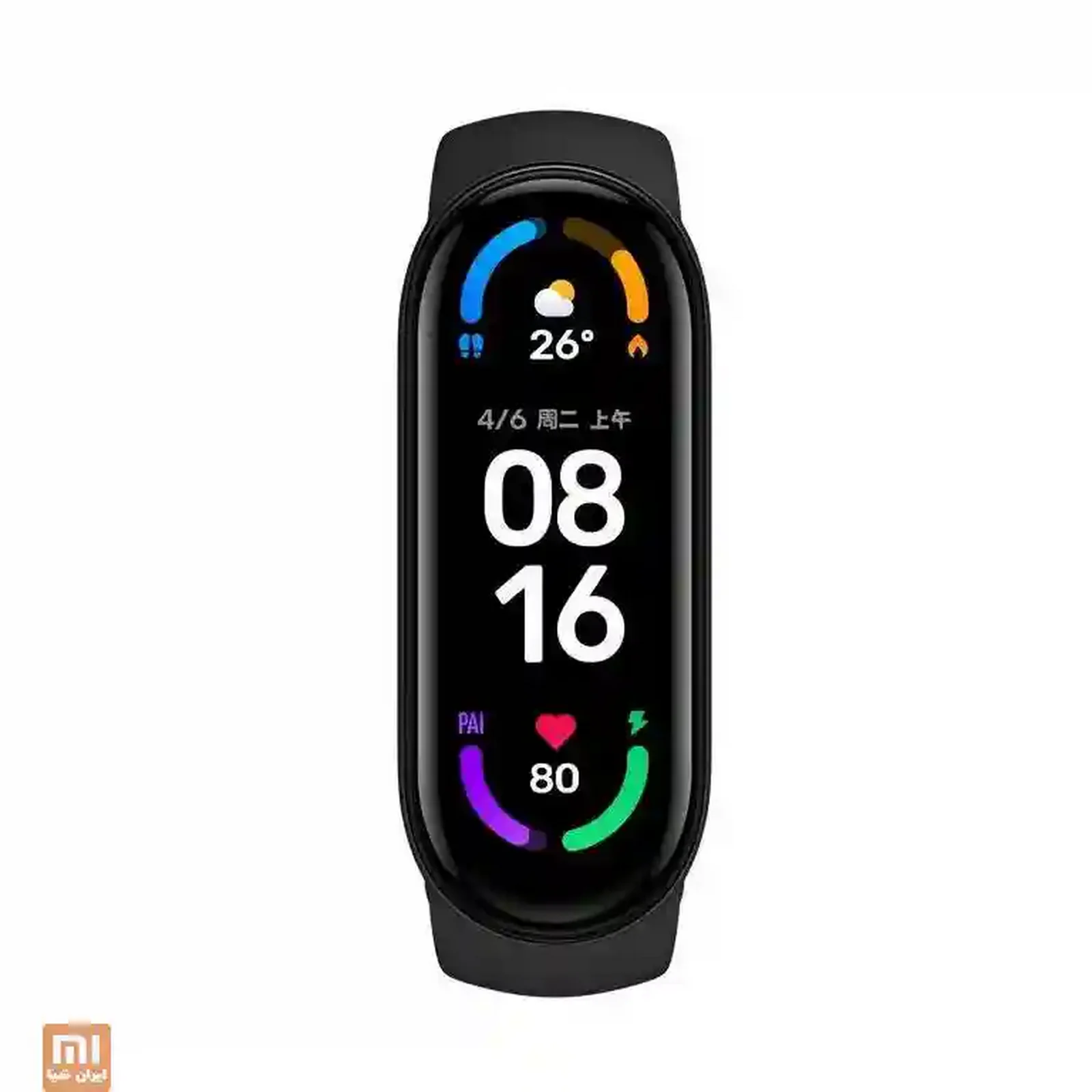 نمای مستقیم نمایشگر Xiaomi Mi Band 6 مشکی مچبند هوشمند شیائومی Mi Band 6 با صفحهنمایش رنگی از نمای روبهرو