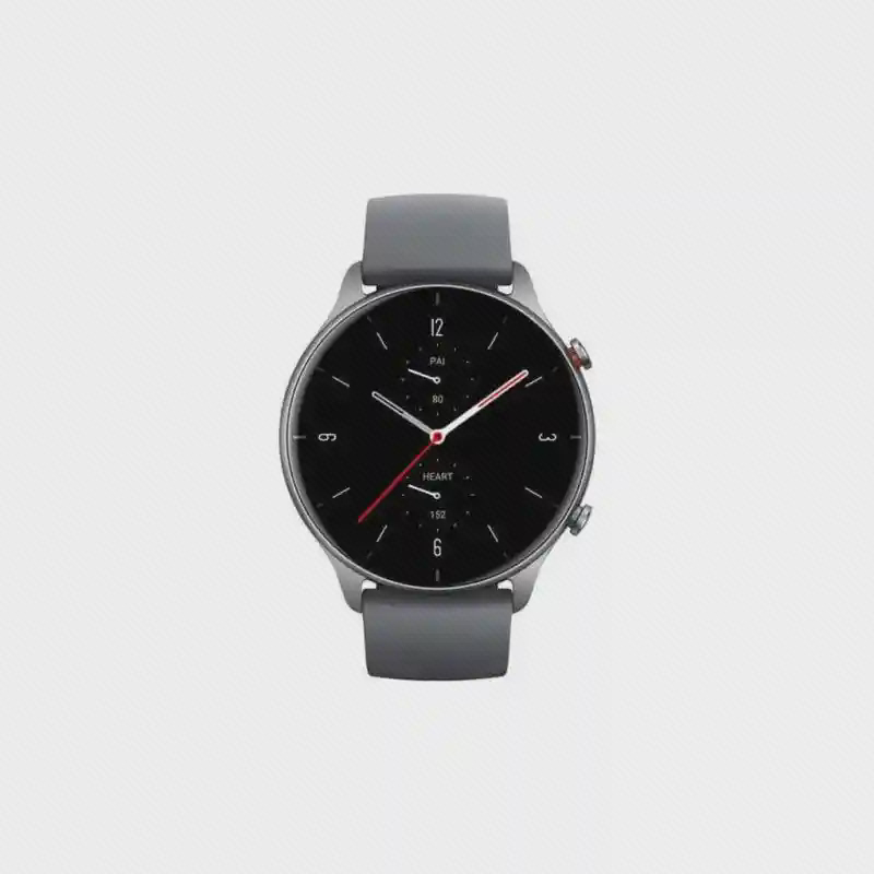 نمای اصلی ساعت هوشمند Amazfit GTR 2e شیائومی نمای روبهروی ساعت هوشمند شیائومی Amazfit GTR 2e با صفحه گرد مشکی