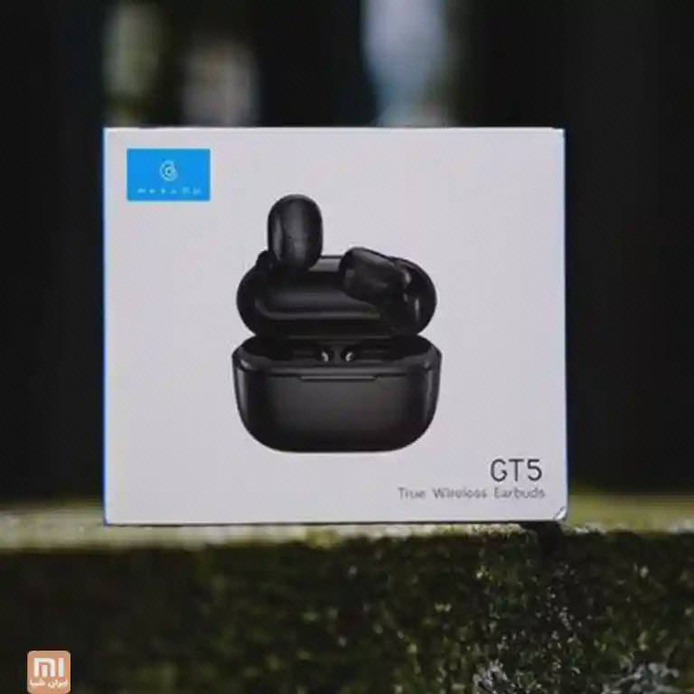 بستهبندی هدفون بیسیم Xiaomi Haylou GT5 جعبه سفید هندزفری بلوتوث Haylou GT5 با تصویر کیس و ایربادها
