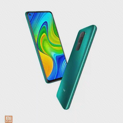 نمای جلو و پشت سبز گوشی Redmi Note 9 با نمایشگر رنگی و دوربین مرکزی