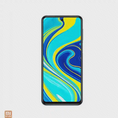 نمای جلوی Redmi Note 9S ظرفیت ۱۲۸ گیگ با صفحه فیروزه‌ای و زرد