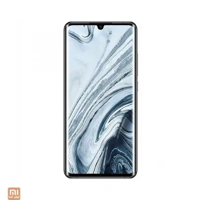 نمای جلوی گوشی Xiaomi Mi Note 10 گوشی شیائومی Mi Note 10 با نمایشگر خمیده و تصویر مرمری خاکستری