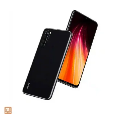 طراحی دوطرفه Redmi Note 8 مشکی نمای جلو و پشت مشکی Redmi Note 8 با دوربین چهارگانه عمودی