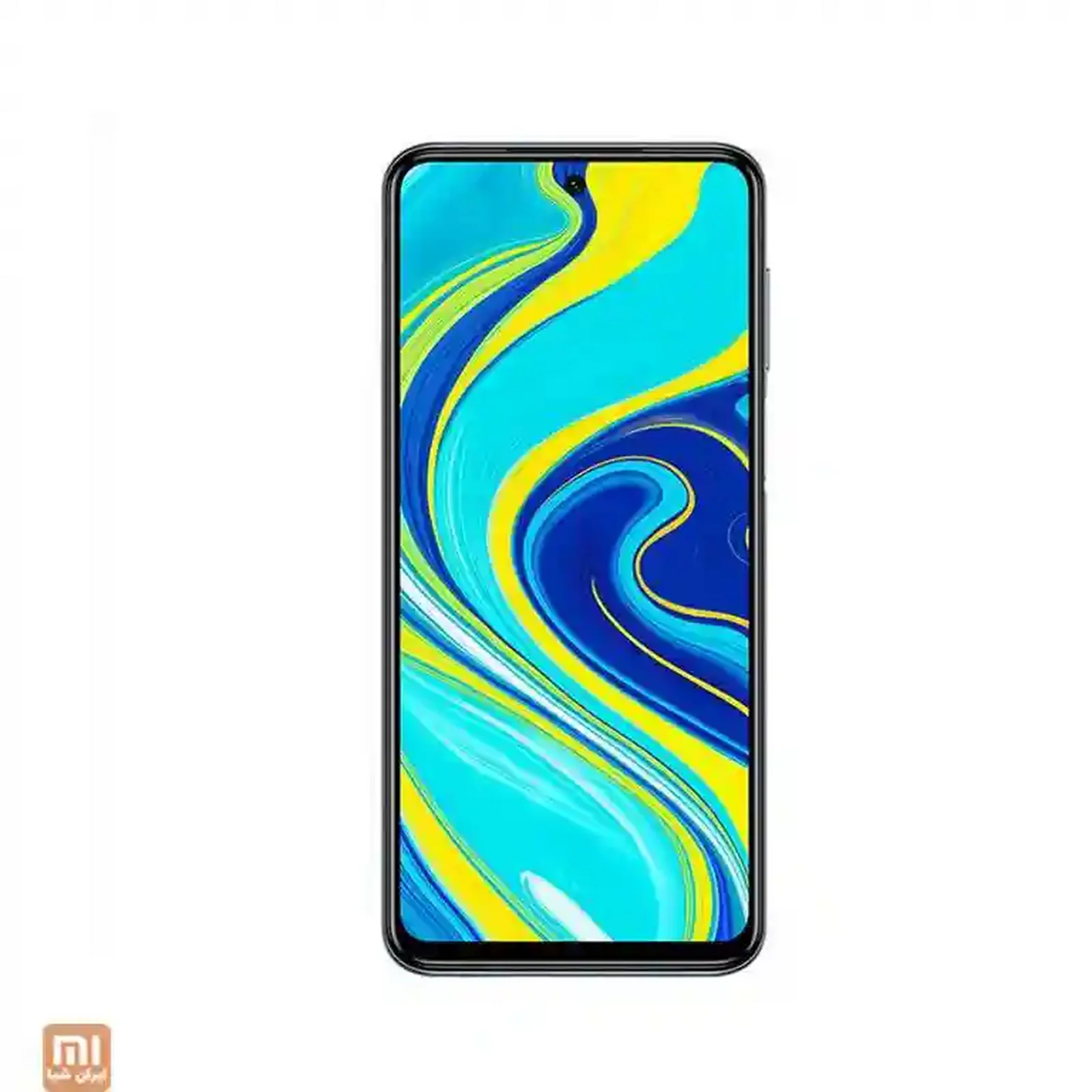 نمایشگر Redmi Note 9S نسخه ۱۲۸ گیگابایت نمای جلوی Redmi Note 9S ظرفیت ۱۲۸ گیگ با صفحه فیروزهای و زرد