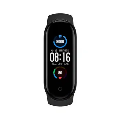 نمای روبهروی مچ بند شیائومی Mi Band 5 مچ بند هوشمند شیائومی Mi Band 5 مشکی با نمایشگر رنگی روشن