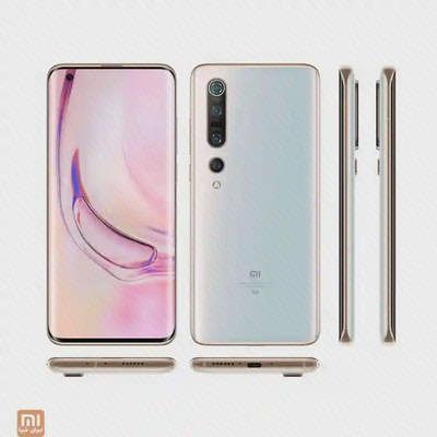 مجموعه نماهای جلو پشت کناره و لبه پایین گوشی سفید Mi 10 Pro