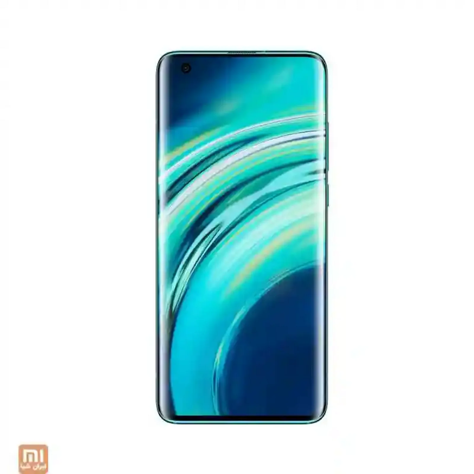 نمای جلوی Xiaomi Mi 10 نسخه ۲۵۶ گیگ گوشی شیائومی Mi 10 ظرفیت ۲۵۶ گیگ با نمایشگر خمیده فیروزهای