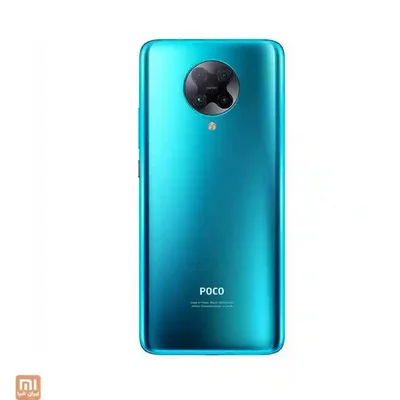 نمای پشت POCO F2 Pro سبزآبی پنل پشتی فیروزهای POCO F2 Pro با چهار دوربین در قاب دایرهای
