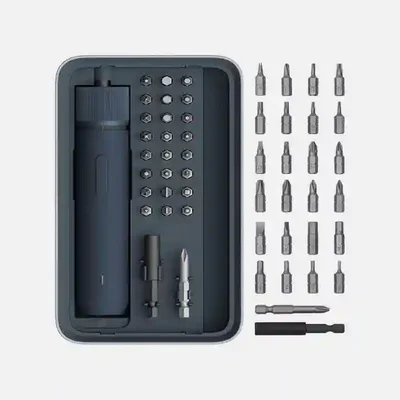 چیدمان ابزارهای HOTO QWLSD011 داخل جعبه جعبه باز پیچ گوشتی شارژی HOTO QWLSD011 با سریهای منظم