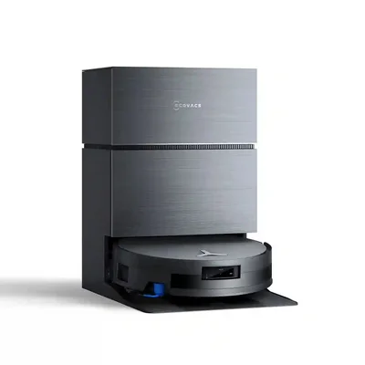 داک شدن ربات اکووکس X11 Pro Omni در پایه ورود جارو رباتیک ECOVACS X11 Pro Omni به ایستگاه از نمای سهرخ