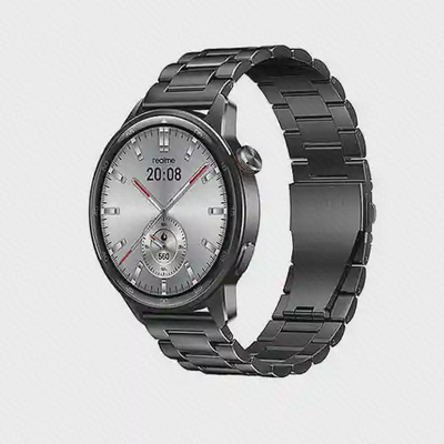 ساعت هوشمند Realme Watch S2 مشکی با بند فلزی و صفحه گرد نقره ای
