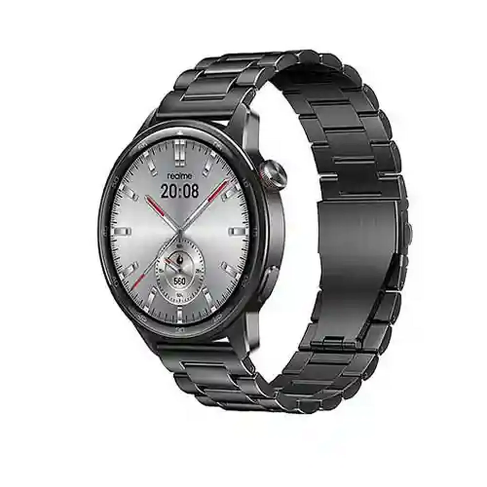 نمای اصلی ساعت هوشمند ریلمی Watch S2 ساعت هوشمند Realme Watch S2 مشکی با بند فلزی و صفحه گرد نقره ای