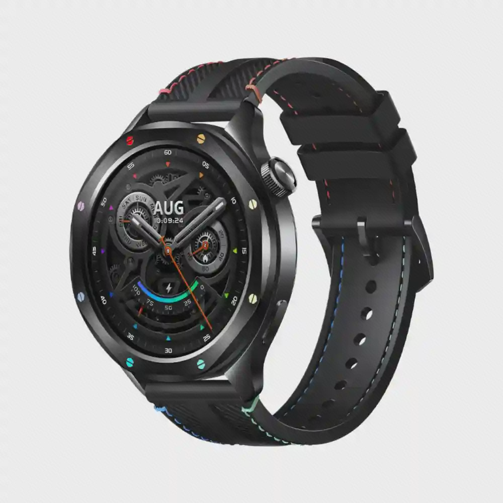 ساعت هوشمند Xiaomi Watch S4 مشکی با بند دوخت‌رنگی و صفحه مکانیکی دیجیتال