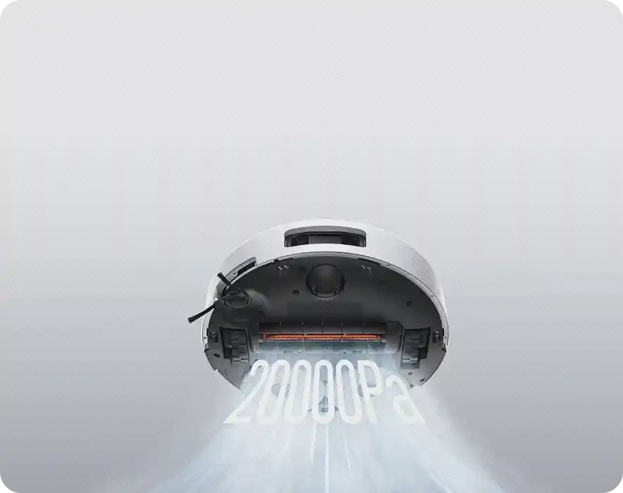 پوستر مکش از زیر Xiaomi Robot Vacuum 5 نمای زیر جارو شیائومی Robot Vacuum 5 با نمودار مکش و عدد 20000 پاسکال
