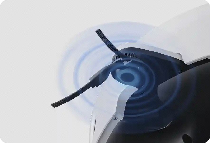 نمودار حرکت برس کناری Xiaomi Robot Vacuum 5 نمای نزدیک برس کناری جارو شیائومی Robot Vacuum 5 با نمودار آبی چرخش