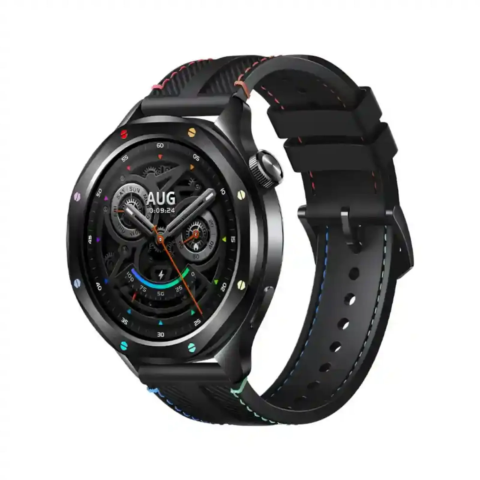 ساعت هوشمند Xiaomi Watch S4 مشکی با بند دوخت‌رنگی و صفحه مکانیکی دیجیتال