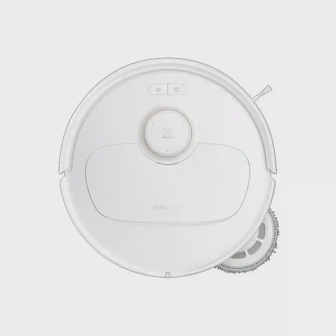 نمای بالا جارو رباتیک Roborock Q Revo MaxV Refill سفید با تی چرخان کناری