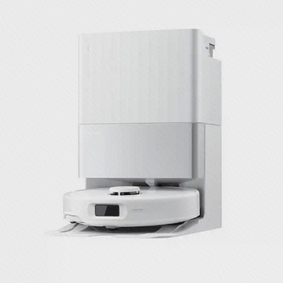 نمای کامل روبوراک Qrevo EdgeC با داک سفید جارو رباتیک Roborock Qrevo EdgeC سفید همراه ایستگاه شستوشو و تخلیه