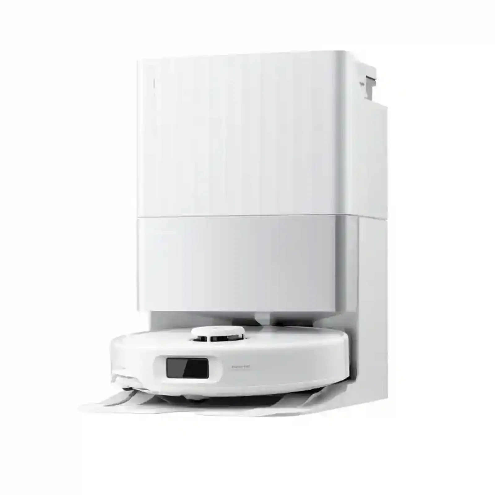 نمای کامل روبوراک Qrevo EdgeC با داک سفید جارو رباتیک Roborock Qrevo EdgeC سفید همراه ایستگاه شستوشو و تخلیه
