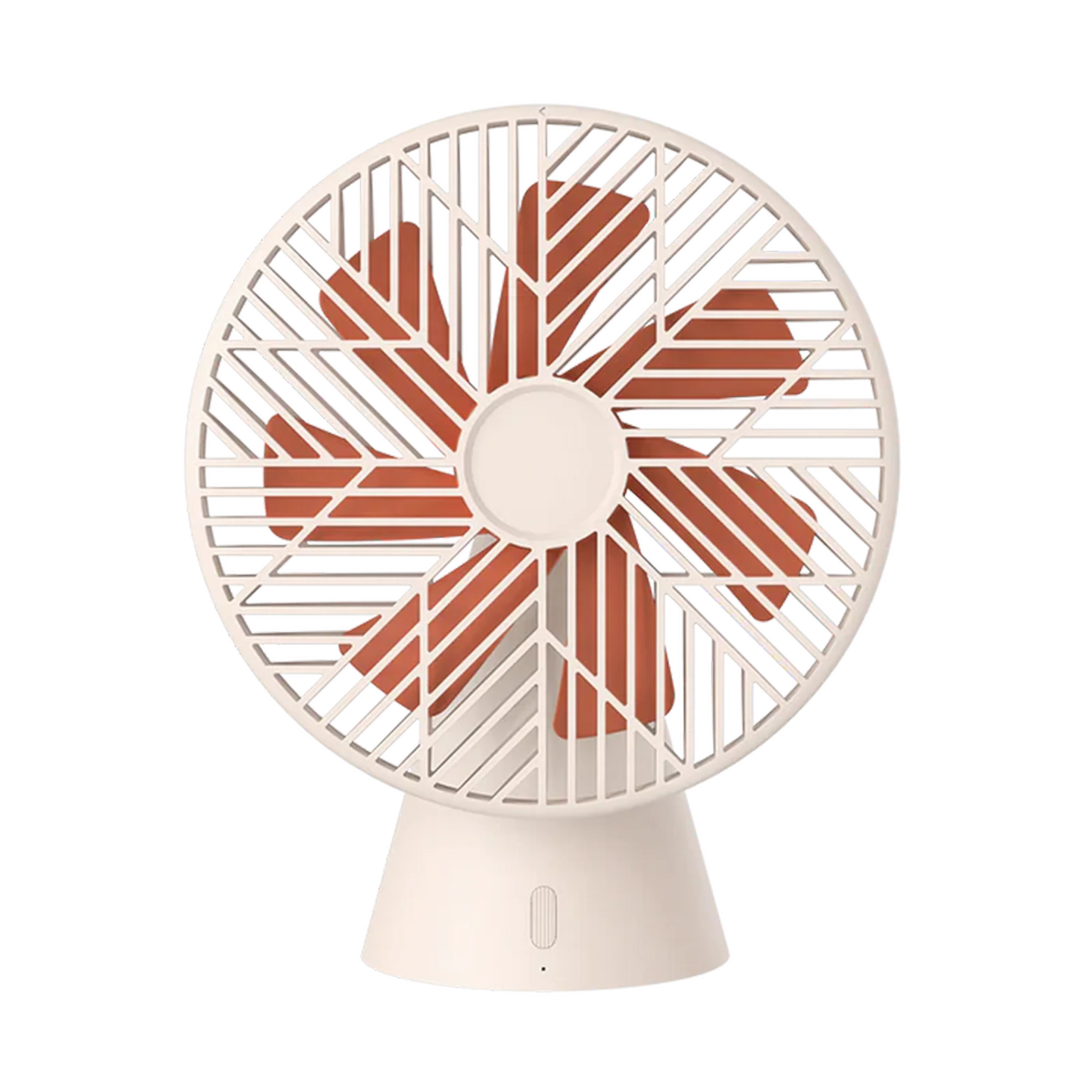 نمای کامل پنکه Sothing Forest Desktop Fan پنکه رومیزی شارژی شیائومی Sothing Forest با پرههای نارنجی و بدنه کرم