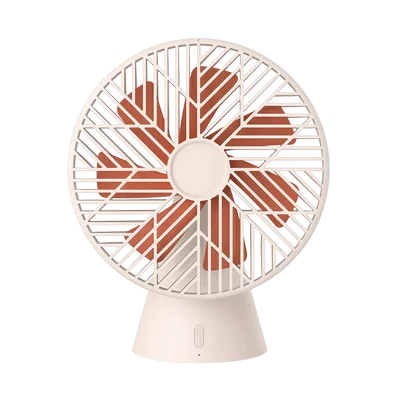 نمای کامل پنکه Sothing Forest Desktop Fan پنکه رومیزی شارژی شیائومی Sothing Forest با پرههای نارنجی و بدنه کرم