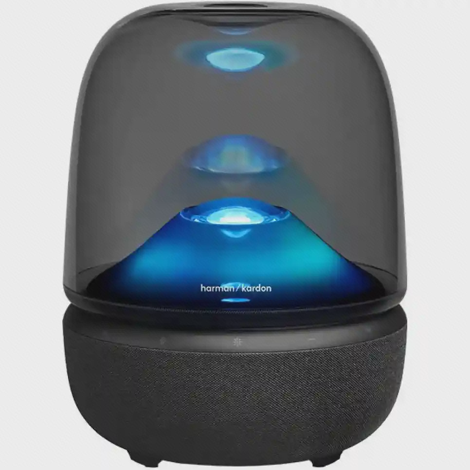تصویر اصلی اسپیکر بلوتوثی هارمن کاردن مدل Harman Kardon Aura Studio 5 مشکی اسپیکر بلوتوثی هارمن کاردن مدل Harman Kardon Aura Studio 5 با نور آبی زیر گنبد