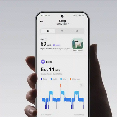 گزارش پایش خواب Xiaomi Smart Band 10 Pro در اپلیکیشن موبایل