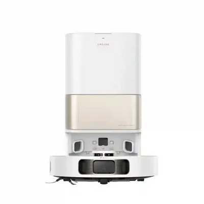 نمای روبه‌روی جارو Dreame L10s Pro Ultra Heat مقابل داک سفید و طلایی