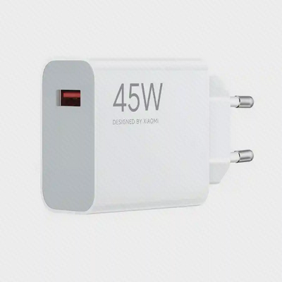 درگاه USB-A قرمز و دو پین گرد آداپتور 45W شیائومی سفید