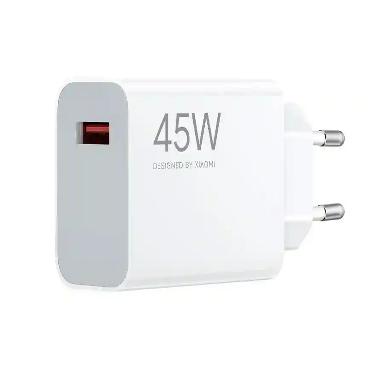 آداپتور سفید اورجینال شیائومی 45 وات با درگاه USB-A قرمز و دوشاخه اروپایی