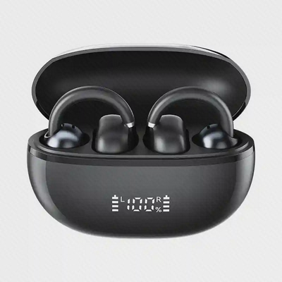 نمای اصلی Haylou Airfree مشکی با کیس باز هندزفری بلوتوث Haylou Airfree مشکی داخل کیس شارژ