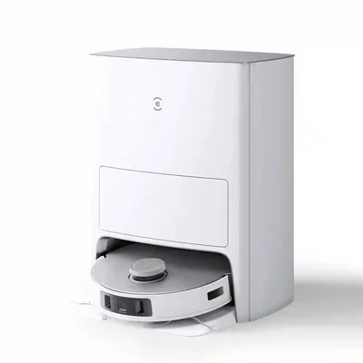 نمای اصلی اکووکس T20 Omni و داک سفید جارو رباتیک Ecovacs T20 Omni سفید داخل ایستگاه شارژ