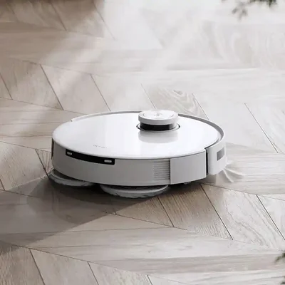 پدهای گرد زیر جارو DEEBOT X1e Omni جارو رباتیک Ecovacs X1e Omni در حال تی کشیدن کف چوبی