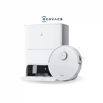 نمای اصلی اکووکس X1e Omni و داک سفید جارو رباتیک Ecovacs X1e Omni سفید همراه ایستگاه همه کاره