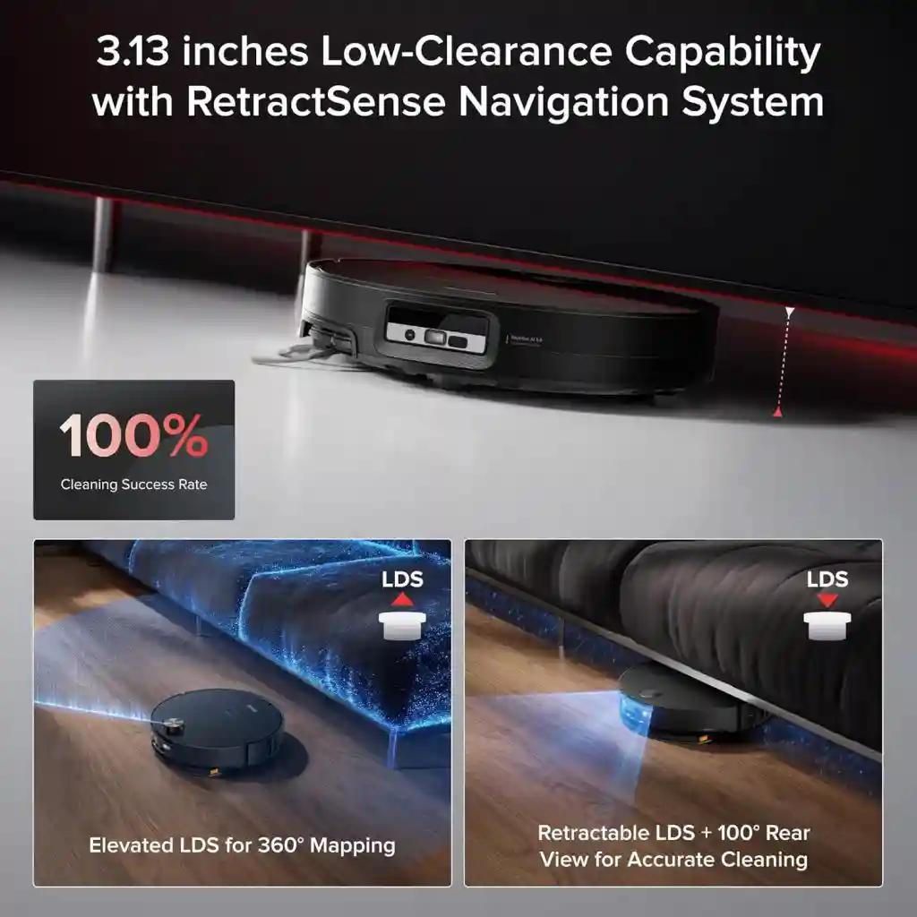 جارو رباتیک شیائومی مدل Roborock Saros 20 Sonic Complete - بدنه فوق باریک برای نظافت زیر مبلمان