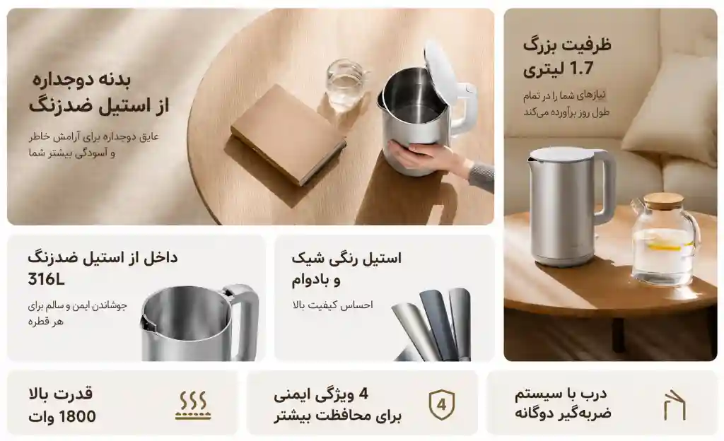 کتری برقی شیائومی مدل Double Wall MJDSH07YM - تصویر توضیحات 1
