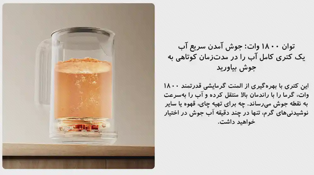 تصویر مفهومی المنت و جوشیدن آب در مخزن کتری ۱۸۰۰ وات